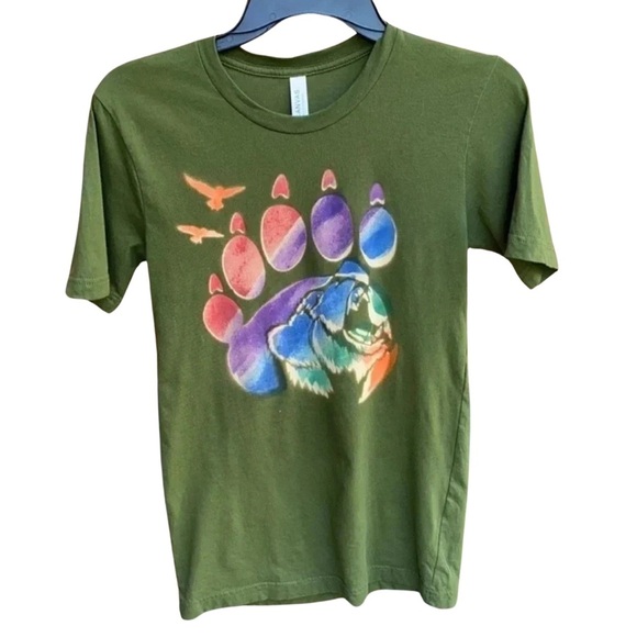Bella & Canvas Homemade Army Green Bear Claw Graphic Crew Neck T-Shirt - Size XS - Picture 1 of 4